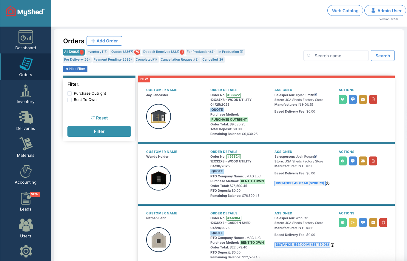 MyShed Order Management Screenshot